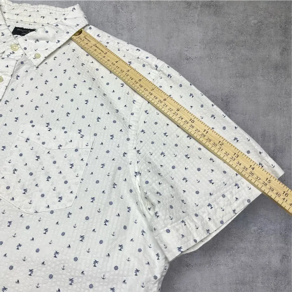 Banana Republic Shirt L Nautical Anchor Palm Tree Cotton Beach Cruise Casual